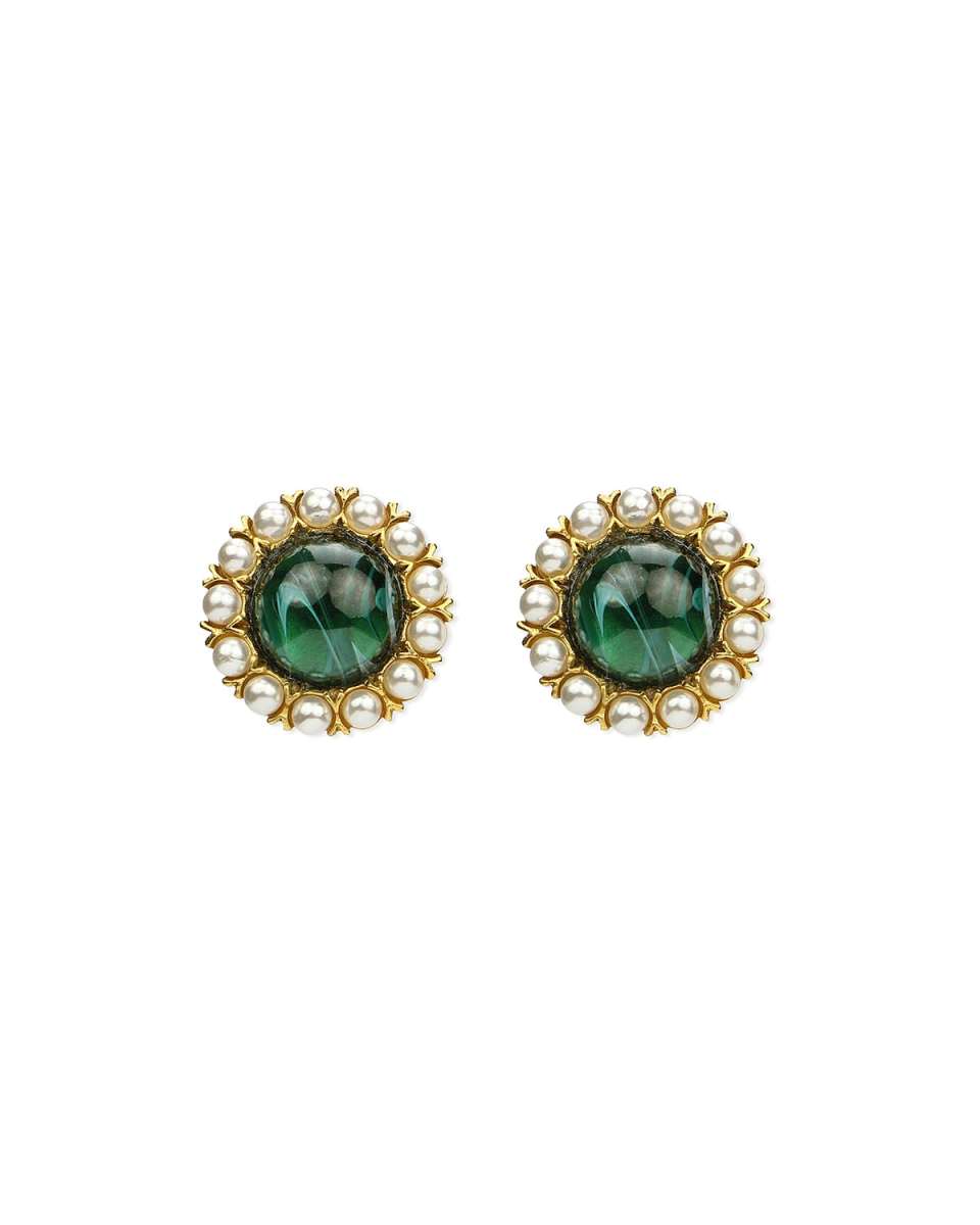 Cabochon Clip & Pearly Trim Earrings